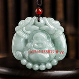 Hand-Carved Emerald Laughing Buddha Necklace Pendant