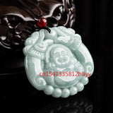Hand-Carved Emerald Laughing Buddha Necklace Pendant