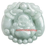 Hand-Carved Emerald Laughing Buddha Necklace Pendant