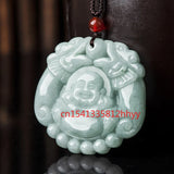 Hand-Carved Emerald Laughing Buddha Necklace Pendant