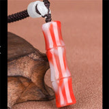 Hand-Carved Hetian Caijade Bamboo Necklace Pendant Men Women Luck Amulet