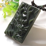 Hand-Carved Hetian Cyan Jade Zodiac Dragon Necklace Pendant