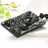 Natural Hand-Carved Hetian Cyan Jade Zodiac Dragon Necklace Pendant