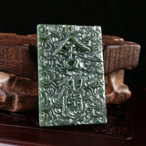 Natural Hetian Cyan Jade Necklace Pendant for Luck