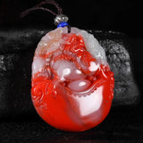 Hand-carved Hetian Colorful Jade Unicorn Pendant Necklace