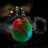 Hand-carved Hetian Colorful Jade Unicorn Pendant Necklace