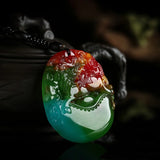 Hand-carved Hetian Colorful Jade Unicorn Pendant Necklace