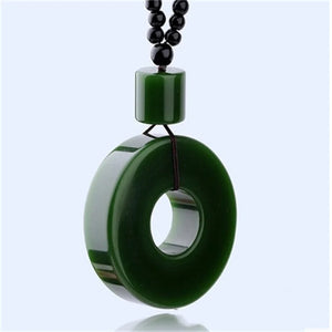 Hand-Carved Hetian Jade Pingan Buckle Green Necklace Pendant