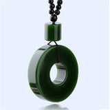 Hand-Carved Hetian Jade Pingan Buckle Green Necklace Pendant