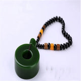 Hand-Carved Hetian Jade Pingan Buckle Green Necklace Pendant