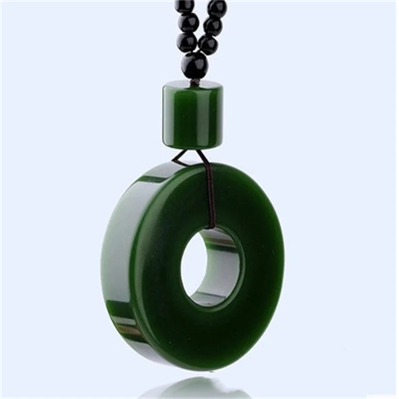 Hand-Carved Hetian Jade Pingan Buckle Green Necklace Pendant