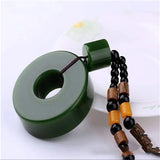 Hand-Carved Hetian Jade Pingan Buckle Green Necklace Pendant