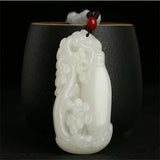 Hand-Carved Hetian Jade Plum Blossom Necklace Pendant