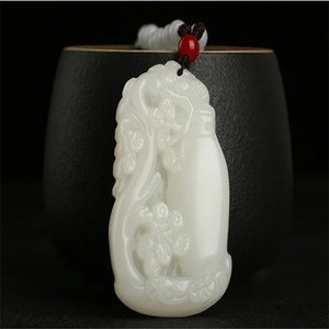 Hand-Carved Hetian Jade Plum Blossom Necklace Pendant