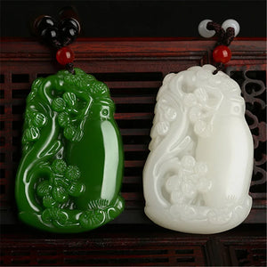 Hand-Carved Hetian Jade Plum Blossom Necklace Pendant
