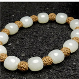 Natural Hetian Jade Round Beads Bracelet Luck