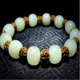 Natural Hetian Jade Round Beads Bracelet Luck