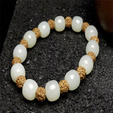Natural Hetian Jade Round Beads Bracelet Luck