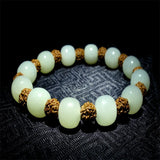 Natural Hetian Jade Round Beads Bracelet Luck