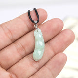 Hand-Carved Ice Jade Green Clip Bean Necklace Pendant