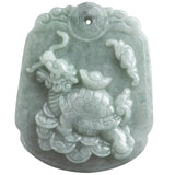 Natural Hand-Carved Ice Seed Emerald Dragon Turtle Necklace Pendant