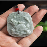 Natural Hand-Carved Ice Seed Emerald Dragon Turtle Necklace Pendant