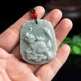 Natural Hand-Carved Ice Seed Emerald Dragon Turtle Necklace Pendant