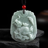 Natural Hand-Carved Ice Seed Emerald Dragon Turtle Necklace Pendant
