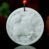 Hand-carve Ice Species Emerald qilin Necklace Pendant jewelry Men Women