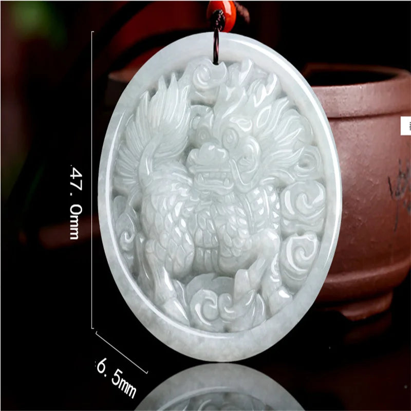 Hand-carved Ice Species Emerald Qilin Necklace Pendant