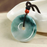Hand-Carved Jade Emerald Safety Round Buckle Necklace Pendant