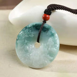 Hand-Carved Jade Emerald Safety Round Buckle Necklace Pendant