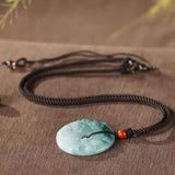 Hand-Carved Jade Emerald Safety Round Buckle Necklace Pendant