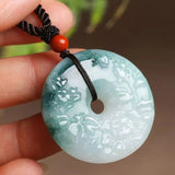 Hand-Carved Jade Emerald Safety Round Buckle Necklace Pendant