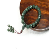 Natural Hand-Carved Jade Hetian Cyan Round Beads Adjustable Bracelet