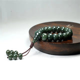 Natural Hand-Carved Jade Hetian Cyan Round Beads Adjustable Bracelet