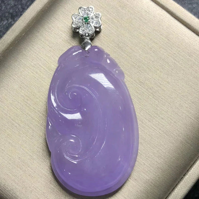 Hand-carved Jadeite Violet Jade Ruyi Necklace Pendant