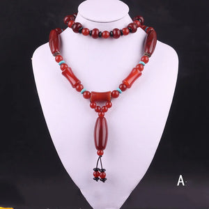 Hand-carved Tibetan Dzi Bead Sweater Chain Necklace Pendant