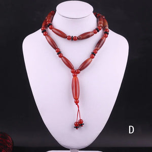 Hand-carved Tibetan Dzi Bead Sweater Chain Necklace Pendant
