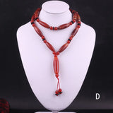 Hand-carved Tibetan Dzi Bead Sweater Chain Necklace Pendant
