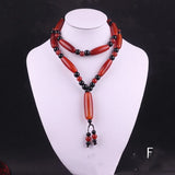 Hand-carved Tibetan Dzi Bead Sweater Chain Necklace Pendant