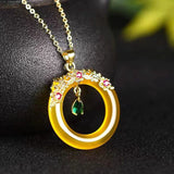Hand-Carved Yellow Chalcedony Pingan Buckle Necklace Pendant