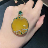 Hand-Carved Yellow Chalcedony Pingan Buckle Necklace Pendant