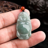 Natural Hand-Carved Jade Laughing Buddha Necklace Pendant