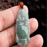 Natural Hand-Carved Jade Laughing Buddha Necklace Pendant