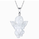 Hand-carved Jade Angel Baby Necklace Pendant Men Women Luck Amulet