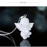 Hand-carved Jade Angel Baby Necklace Pendant Men Women Luck Amulet