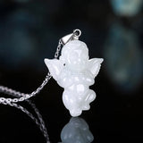 Hand-carved Jade Angel Baby Necklace Pendant Men Women Luck Amulet