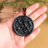 Hand-Carved Jade Emerald Antique Round Buckle Necklace Pendant Jewelry
