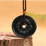 Hand-Carved Jade Emerald Antique Round Buckle Necklace Pendant Jewelry